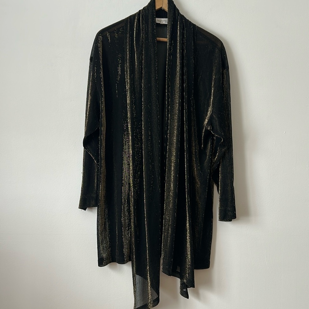 Black & Gold Duster Lightweight Cardigan Wrap Kimono Cover Up